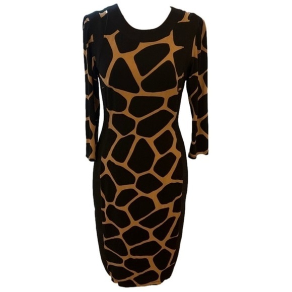Maggy London Giraffe Animal Print Women’s 3/4 Sleeve Midi Dress size 4 - Picture 1 of 9